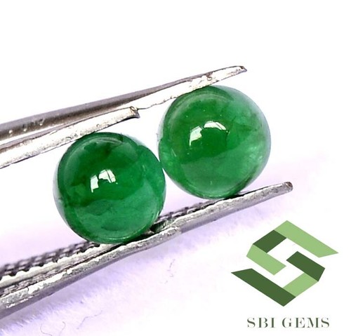 Certified Natural Emerald Round Cabochon Pair 4.75 mm 0.92 CTS Loose Gemstones - Picture 2 of 5