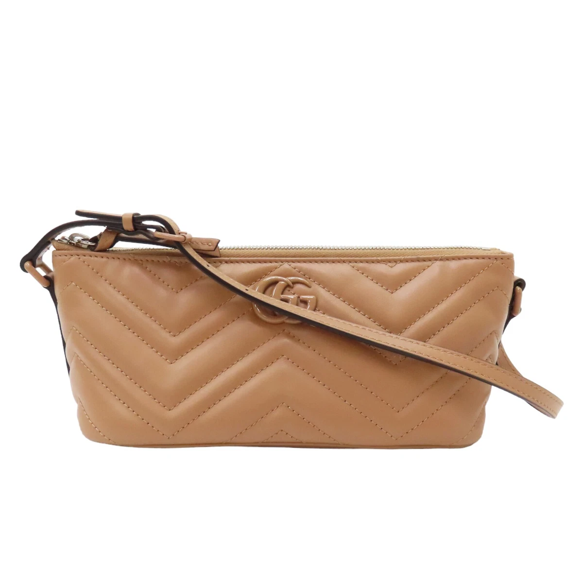 GUCCI GG Marmont Shoulder Handbag Rose Beige Matelasse Chevron Leather 739166