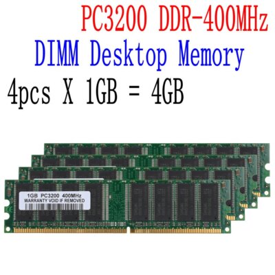 4GB Desktop Memory 4x 1GB DDR 400MHz PC-3200 184pin Non-ECC RAM Low Density DE