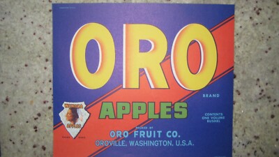 ORIGINAL FULL SIZE APPLE CRATE BOX ORO BRAND LABEL ORO FRUIT CO OROVILLE, WENOKA