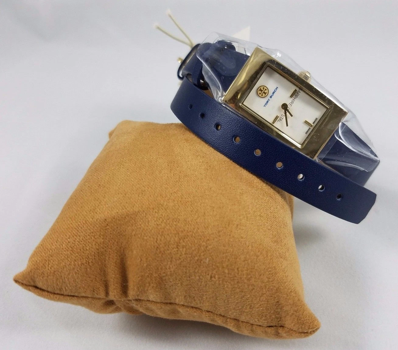 Orologio Tory Burch Buddy Firma Oro Doppio Involucro Navy Pelle Tono Oro