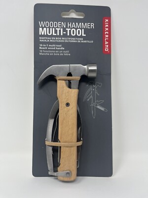 Kikkerland Pocket 10 in 1 Wood Stainless Steel Hammer Multi Tool Camping Hiking