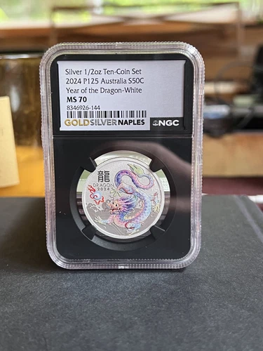 2024 P125 Australia S50C Year of the Dragon-White 1/2oz Silver NGC MS70