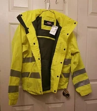 Heavy Duty Waterproof RAIN JACKET, UNISEX, Small, HI-VIZ YELLOW, TYPE R CLASS 3 