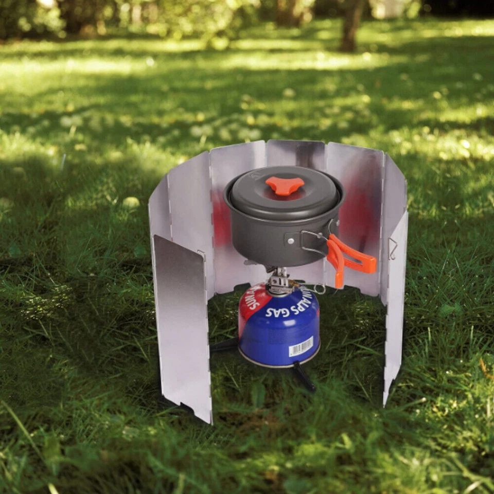 Parabrisas Estufa Camping Exterior Parabrisas Aluminio Plegable 9 Placas Plateado Foto 4 de 4