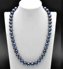 17.5"9-10 natural south sea genuine black blue PEARL NECKLACE 623AAA