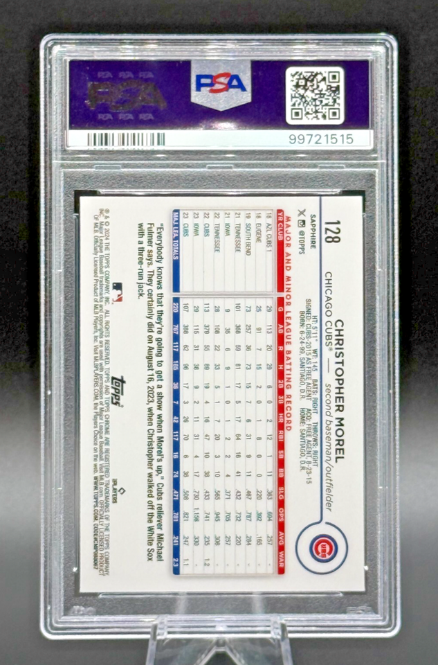 Photo inspiration: Fresh Look at 2024 Topps Chrome Sapphire Orange 128 Christopher Morel 25 Psa