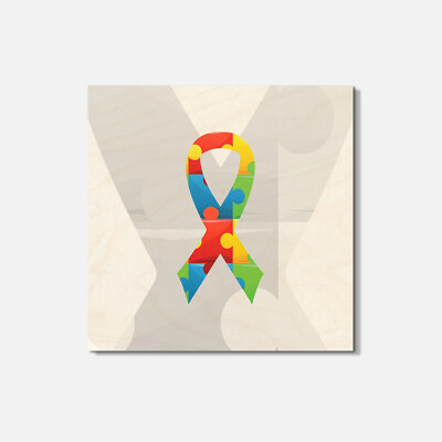 Autism Ribbon Puzzle 4'' X 4'' Square Wooden Coaster