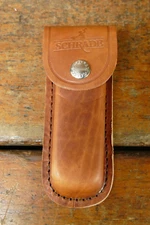 Schrade Leather Snap Flap Sheath Brown folding Knife Tool Case Pouch Belt Loop