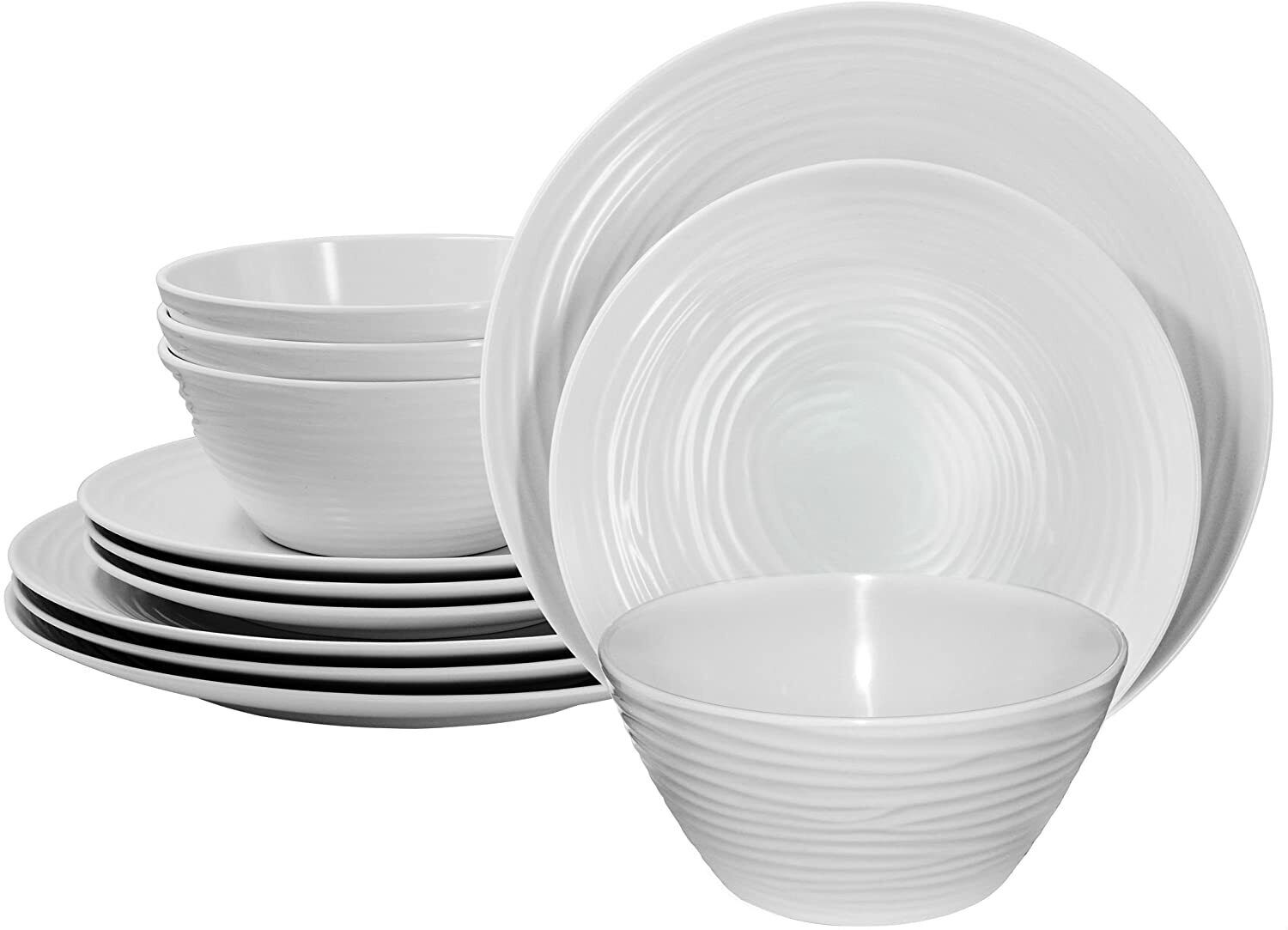 Parhoma White Melamine Plastic Home Dinnerware Set, 12-Piece Ser