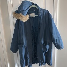 London Fog Coat Parka Blue Fur Lined Small S Mid Length