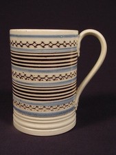 ANTIQUE RARE 1820 MULTI COLOR  BANDED TANKARD MOCHAWARE PEARLWARE STAFFORDSHIRE