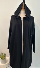 M G Women's Hooded Cardigan Open Front Long Jacket Printed Back Black One Size