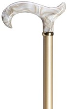 NEW GERMAN LIGHT GOLD IVORY PEARLY PEARL DERBY HANDLE LADIES WOODEN WALKING CANE