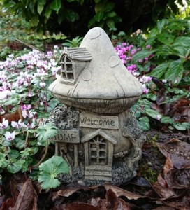 Stone Garden Toadstool Mushroom Welcome Fairy House Cottage Ornament Ebay