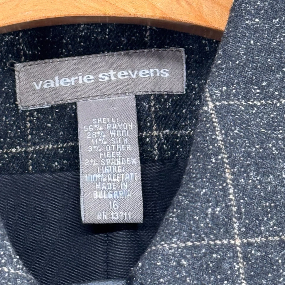 Blazer falda traje Valerie Stevens para mujer a cuadros talla 16 mezcla de lana gris Foto 2 de 4