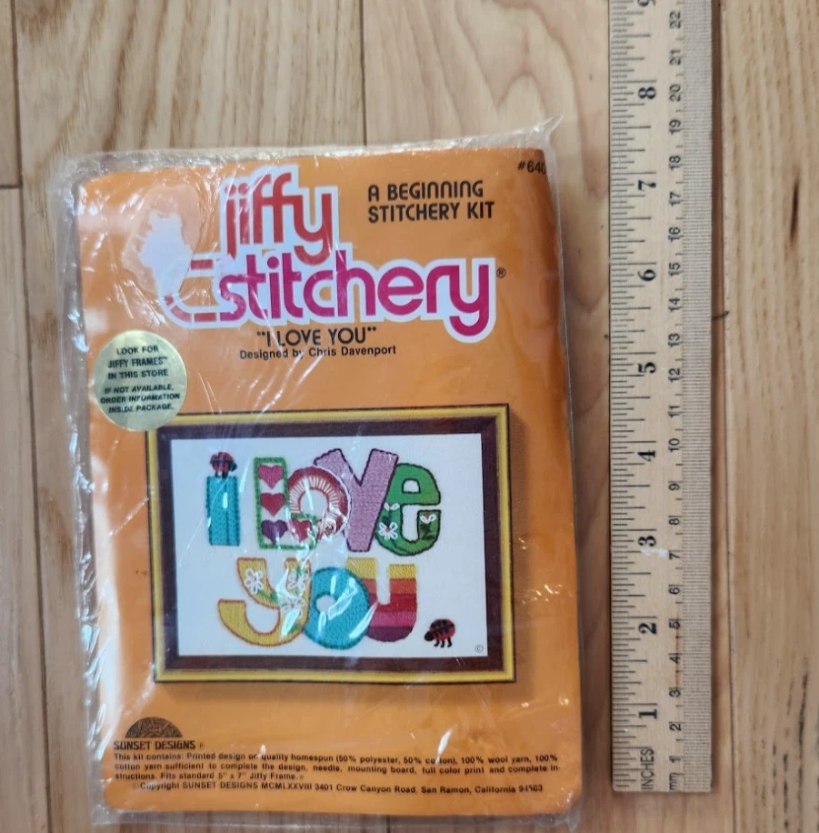 NUEVO Kit Crewel Vintage Años 70 Chris Davenport Jiffy Stitchery "Te Amo" Foto 4 de 4