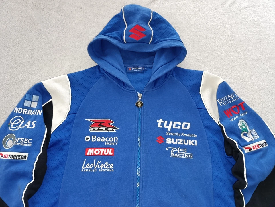 Suzuki Tyco R-GSX Motorsport Racing mens Blue Zip Sweater Hoodie Jacket size S - Image 2 of 4