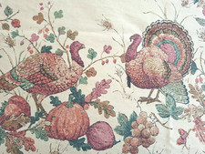 Thanksgiving Oval Tablecloth Turkeys Autumn Vegetables Leaves 62 x77"