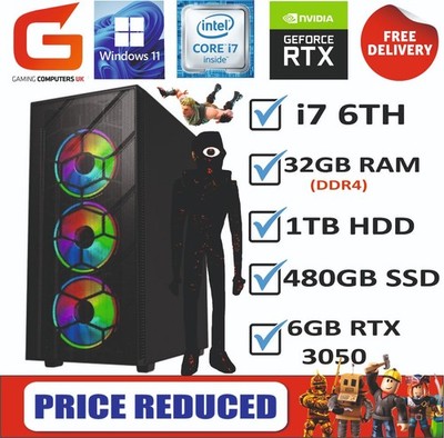 GAMING PC I7 6th 32GB RAM DDR4 1TB HDD 480GB SSD RTX 6GB 3050 W11 PRO PREISSENKUNG