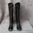 Vtg 60s Gogo Boots GRANNY Lace Knee High Black Japan Vinyl 7
