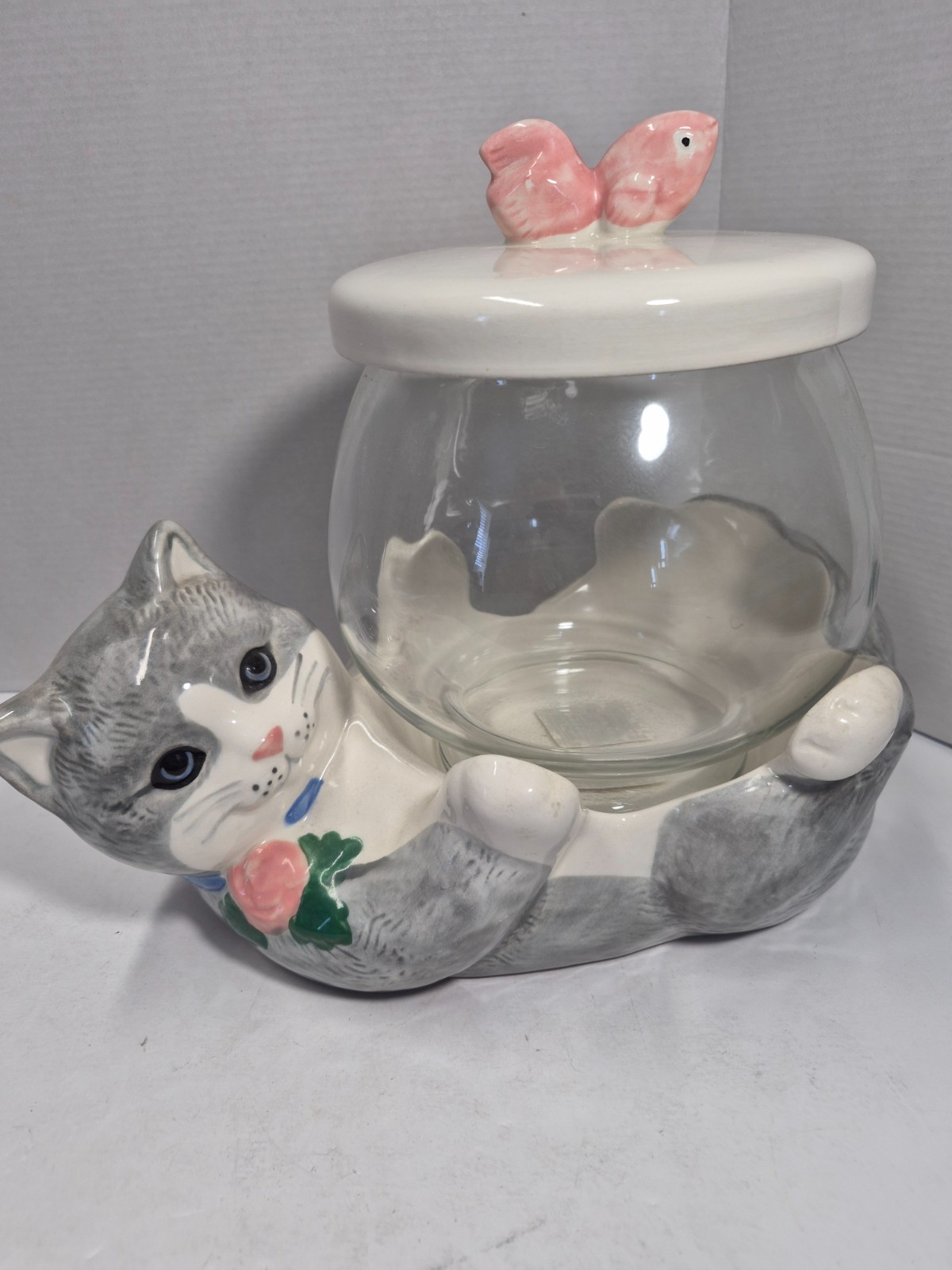 Vintage Treasure Craft Kitty Cat with Fishbowl Cookie Jar  Ceramic USA