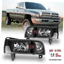 Headlights for 1994-2001 Dodge Ram Black Housing Clear Lens Without DRL