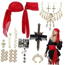 Maiteenly 26 Pcs Pirate Costume Accessory Set for Women Red