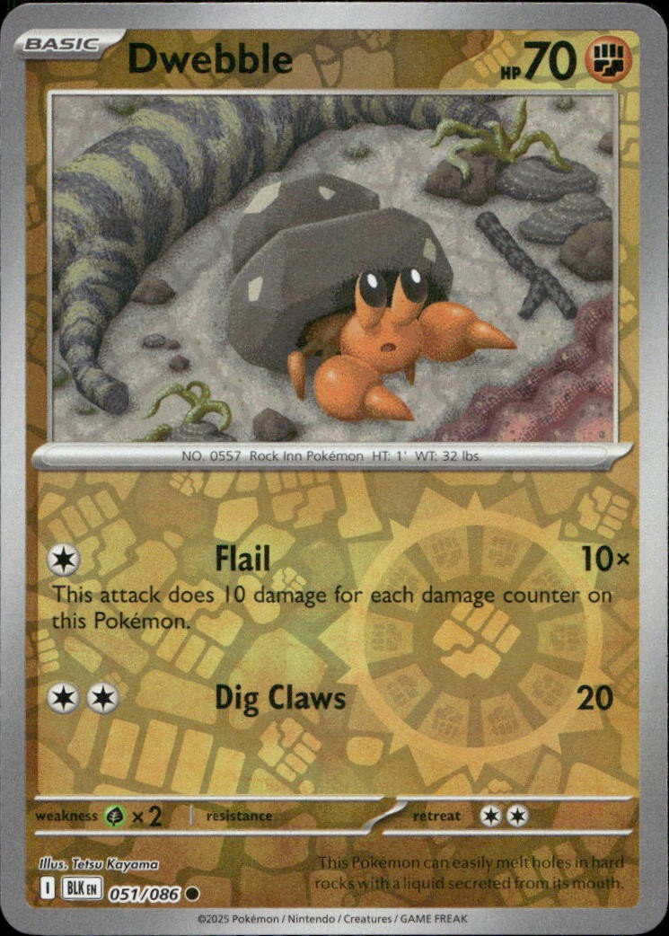 Dwebble 51/86 SV Black Bolt Reverse Holo C NM English Pokémon