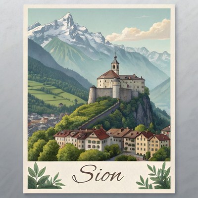 Sion Schweiz Reise Poster - Majestätische Alpenansichten und historische Stadt Kunst Pri