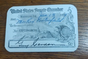 1952 US Senate Pass Signed by Oregon Senator Guy Cordon, Exc. Condition
