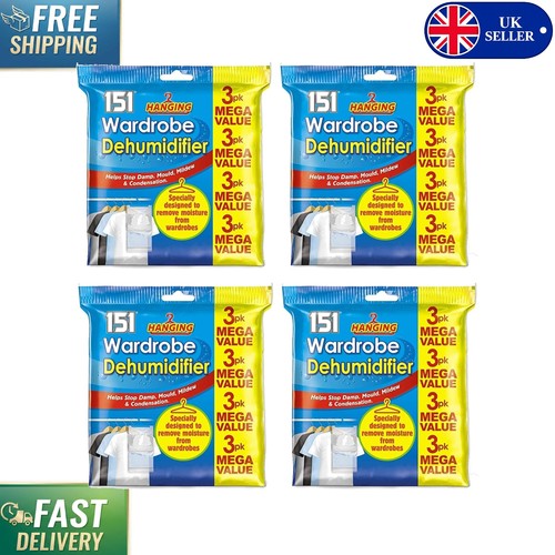 Portable 151 Hanging Wardrobe Dehumidifier Bags - 12 Pack for Damp-Free Living