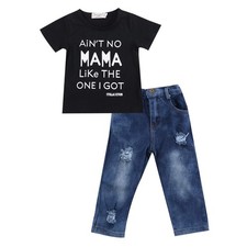 Toddler Baby Boy 2PCS Demin Pants Outfits Letter T-shirt Jeans Pants Clothes Set