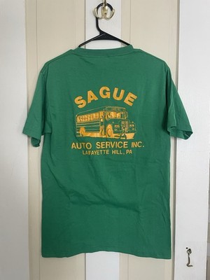 Vintage Sportswear Sague Auto Service School Bus Green T Shirt Size L