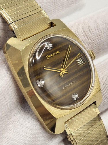 1974 [N. MINT] Bulova TIGER'S EYE Diamond Dial Automatic Watch Men's 34mm Swiss