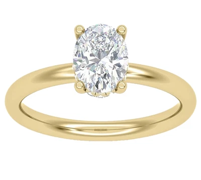 14K Gelbgold Kunstdiamanten Grown Diamanten Versteckte Halo Hochzeit Ring Oval - Bild 1 von 4