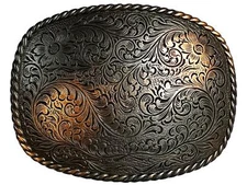 Antique Brass Copper Western Floral Engraved Rope Edge Design Belt Buckle