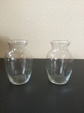 2 Clear Glass Flower Vase Matching Pair