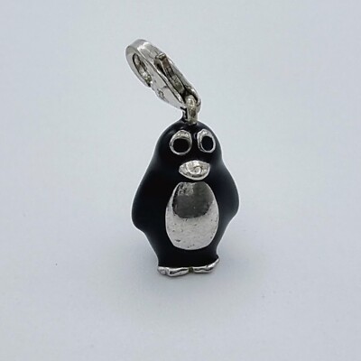STERLING SILVER BLACK ENAMEL PENGUIN CHARM UK