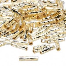 12x2.7mm SL 2-tone lt gold/ clear twist glass bugles Miyuki TW3931 25g 240 bead
