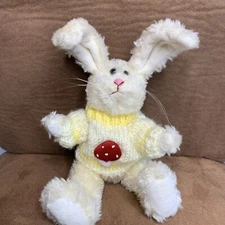 Bunny Rabbit 11" Plush Yellow Red Mushroom Sweater Vintage Hugfun Jointed  1999