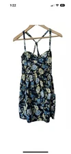 Abercrombie & Fitch blue floral apron style sundress Mini Sun Dress  Medium S