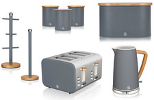 Swan Nordic Grey Kettle 4 Slice Toaster Bread Bin Canisters Mug Tree Towel Pole