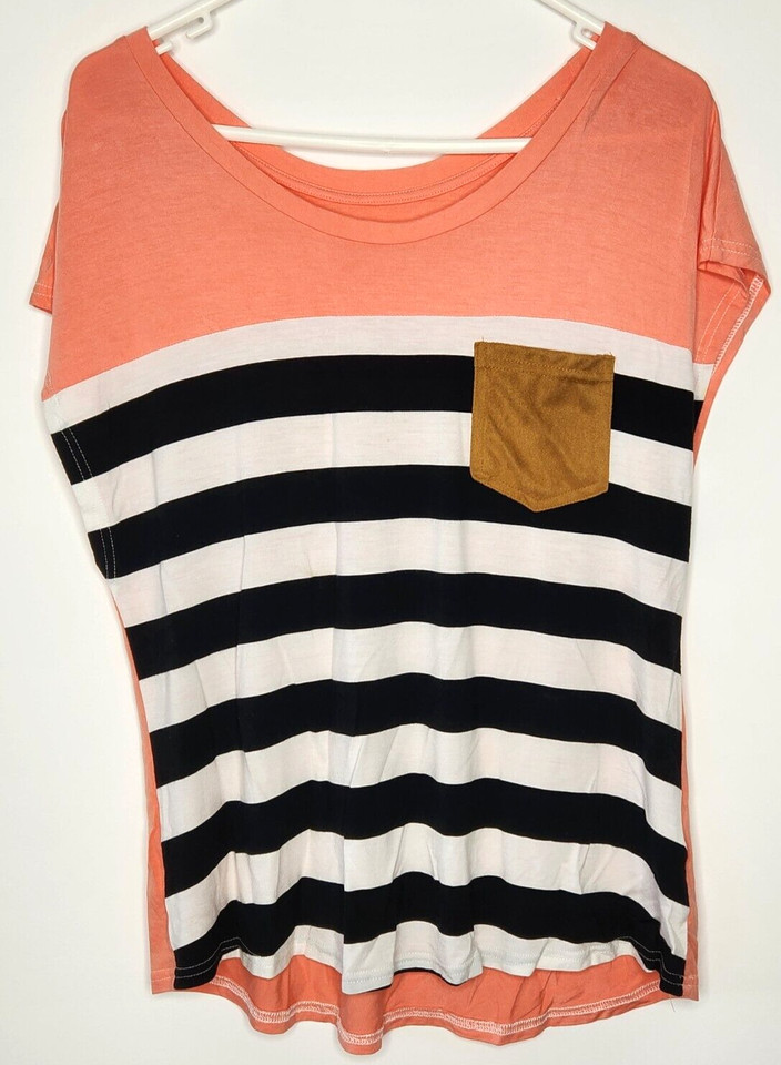 No Brand Peach and striped casual t-shirt top Sz S Fit 10-12 Women's