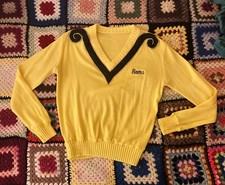 Vintage Handmade Embroider VCU Yellow Gold V Neck Academic Pullover Sweater S M