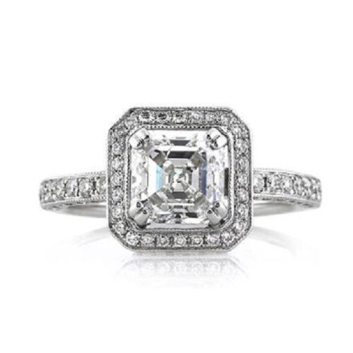 Diamant Verlobungsring 4.00 CT GIA Zertifiziert Asscher & Rund Cut 18k Weißgold - Bild 1 von 2