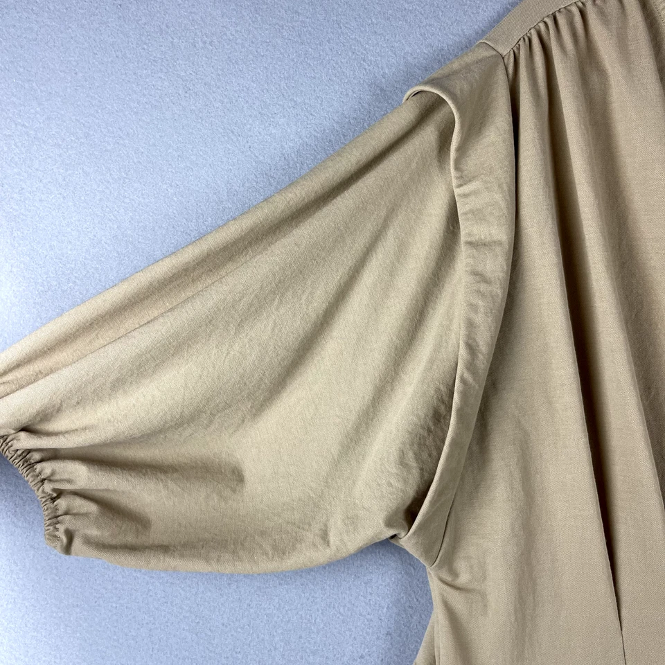 Mini Vestido Mango Smock Mujer Grande Bronceado Cuello en V Boho Relajado Campesino Cottagagecore Foto 4 de 4