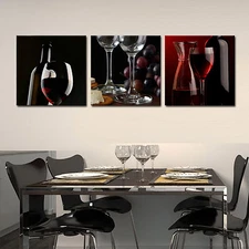 WINE/GLASS/BOTTLE ready to hang wall art print 3 panel/MDF fiberboard canvas art