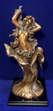 Vtg Art Nouveau Style Cast Copper Flower Nymph Statue Sculpture 18" Wood Base