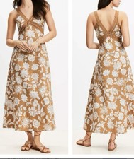 Woman’s Loft Brown  Floral Sun Dress Maxi Linen/Visose Blend M/L